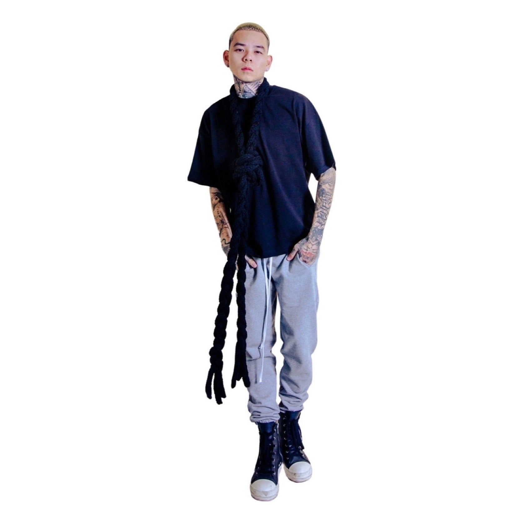 Rope Hand Knitted Scarf  (Black)