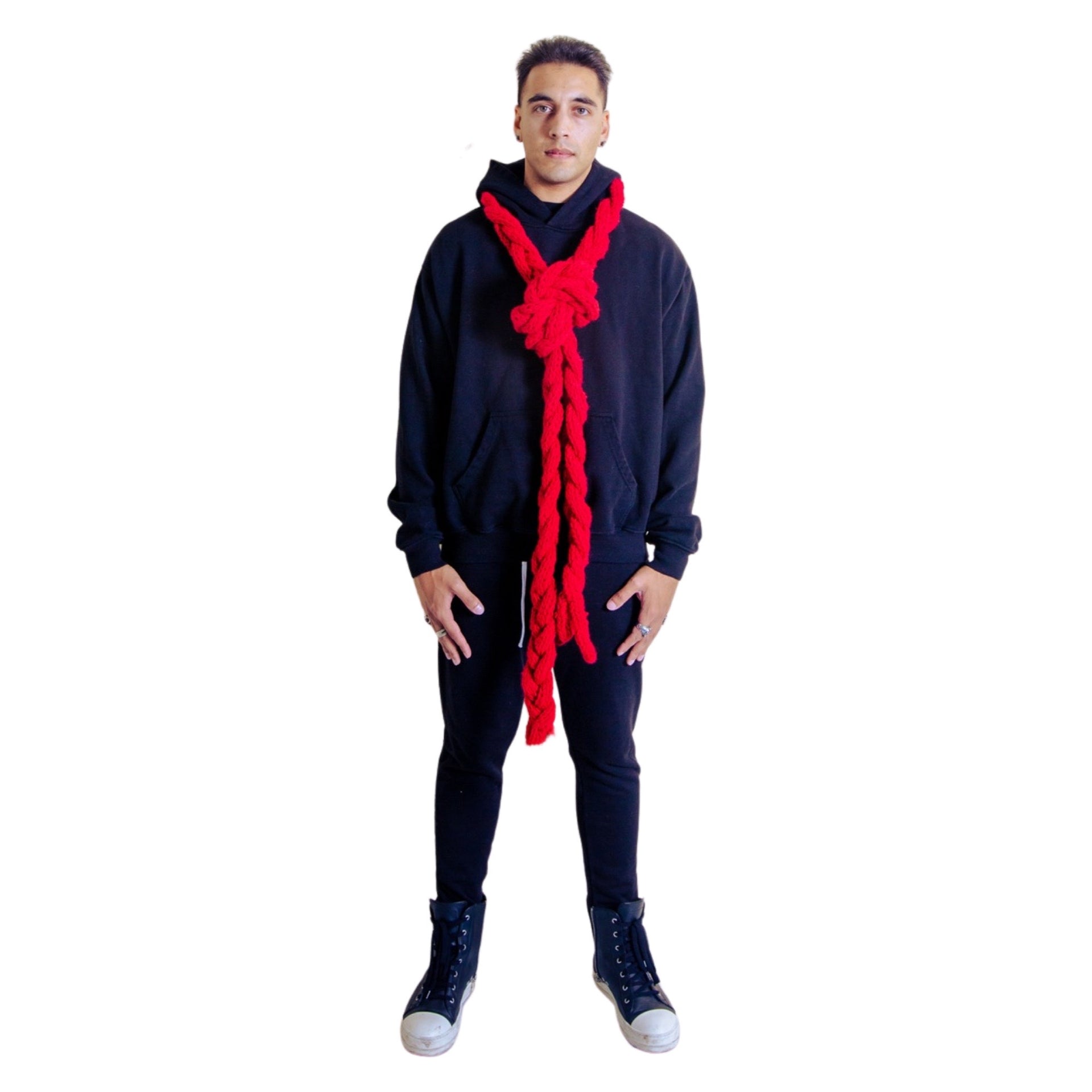 Rope Hand Knitted Scarf  (Crimson Red)