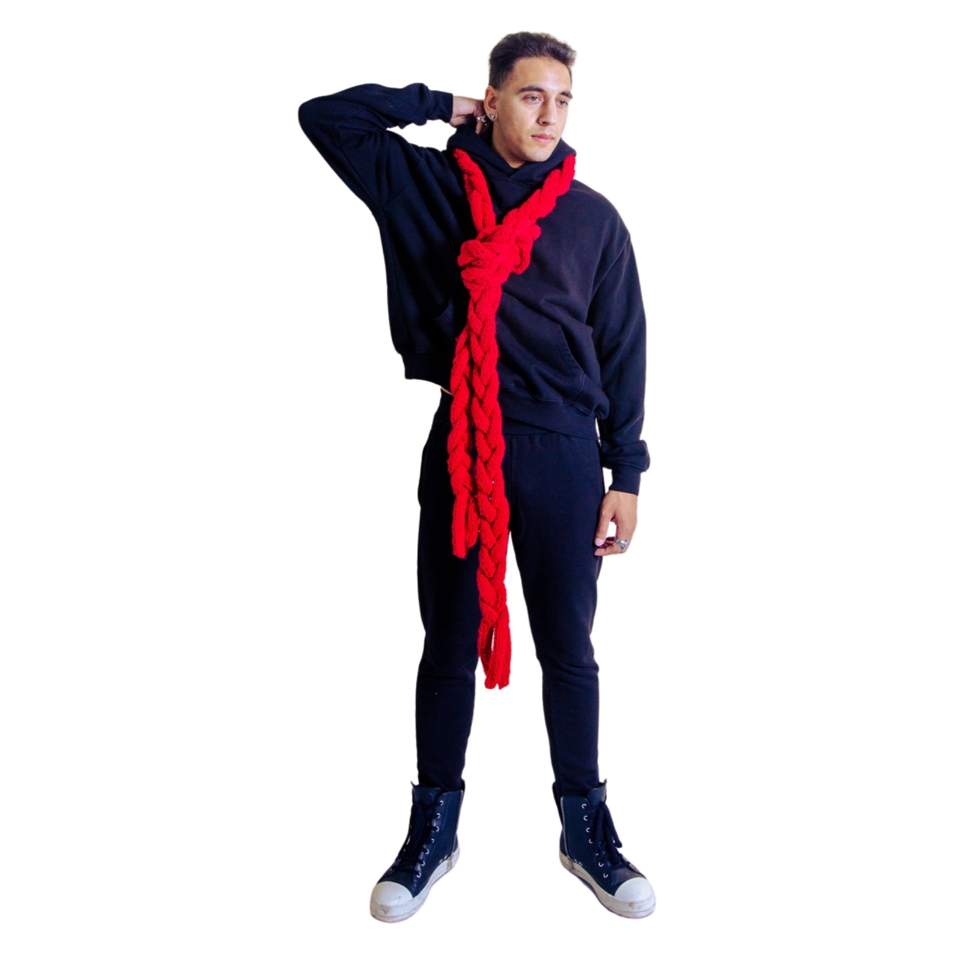 Rope Hand Knitted Scarf  (Crimson Red)